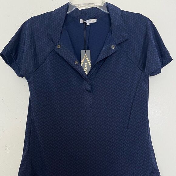 NWT L’ETOILE Sport Breezy Polo Shirt Golf Tennis Navy Herringbone Women’s Small - Picture 4 of 10